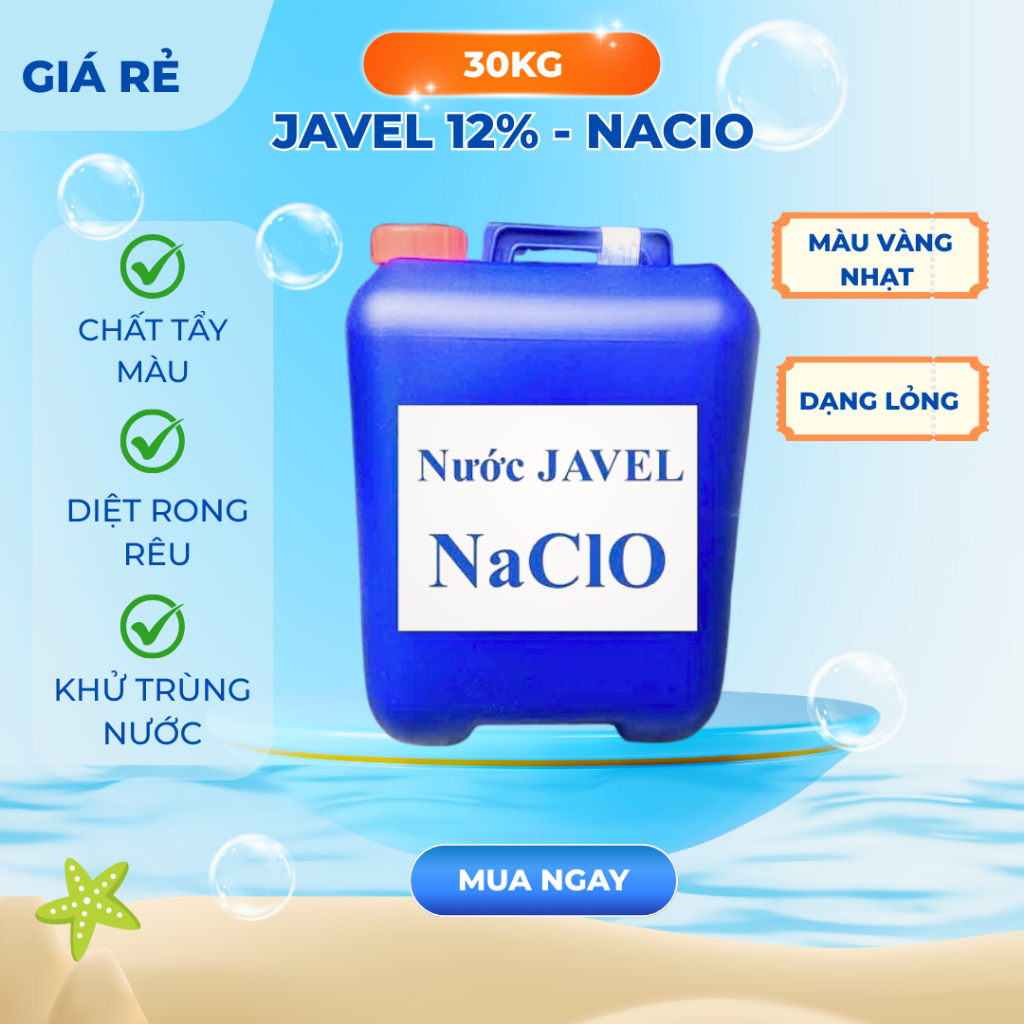 [Can 30 lít ]Tẩy trắng công nghiệp javen 12% ( Bệnh viện ,Giặt là ,khách sạn, hồ bơi ,spa..)