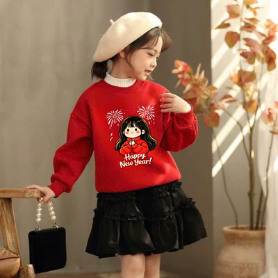 Áo sweater bé gái in hình Tết, Noel - Áo nỉ trẻ em cổ tròn size từ 18-42kg  Loza Kids IN018