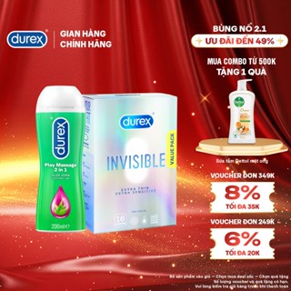  Combo Bao cao su Durex Invisible hộp 16 bao + Gel bôi trơn Durex Massage 2 in 1 200ml chai 