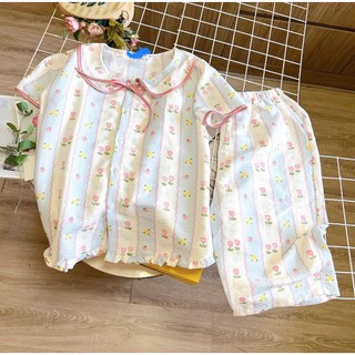Bộ đồ ngủ mặc nhà nữ quần lửng áo cộc tay cổ sen chất Cotton, Lụa Mango, Đũi, Kate đủ size