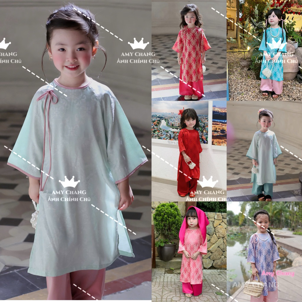 [Hoả Tốc]Set Áo Dài Bé Gái Gấm siêu sang mềm cao cấp dành cho bé gái 8-42kg