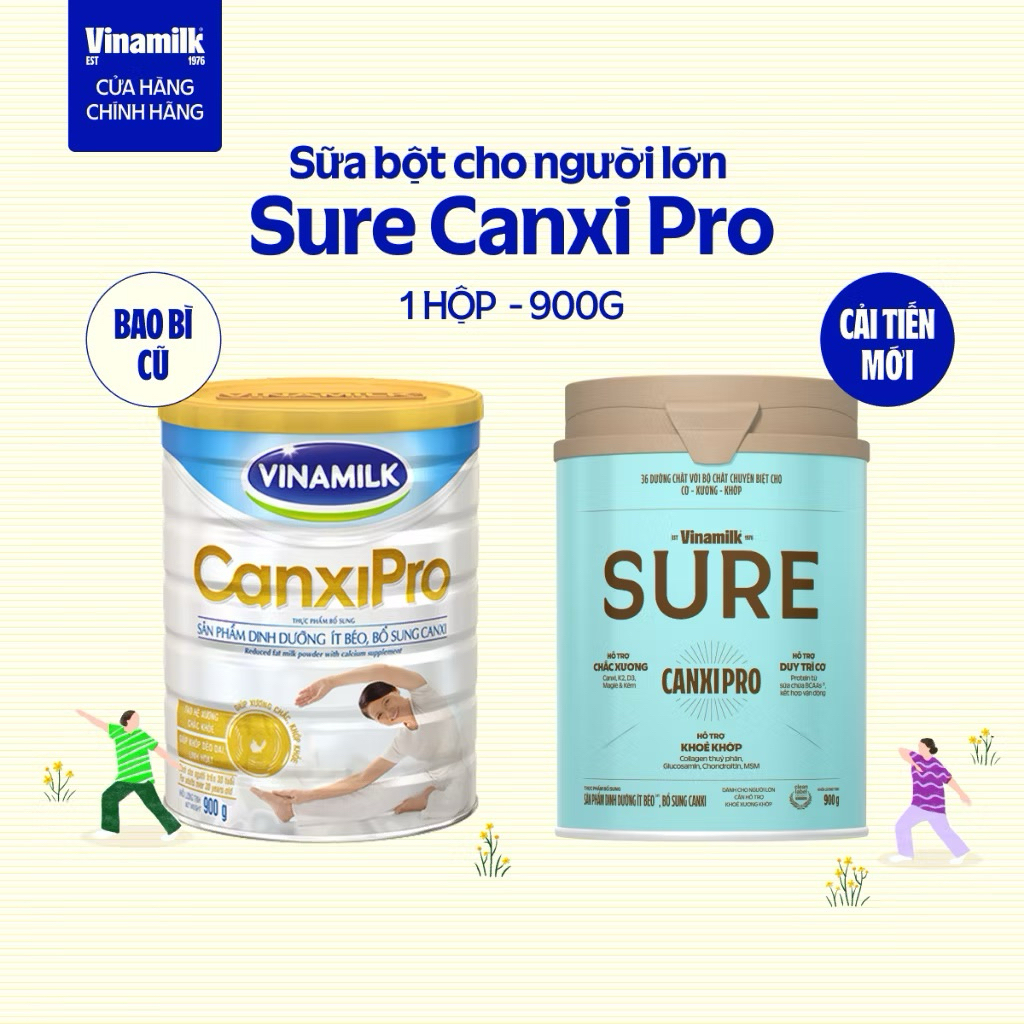 SỮA BỘT NGƯỜI LỚN VINAMILK CANXI PRO – XƯƠNG CHẮC, SỐNG KHỎE