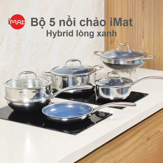   IMat Chính Hãng  Bộ 5 Nồi Chảo IMat Hybrid Blackcube Phủ Chống Dính Gốm - Ceramic Lòng Xanh 