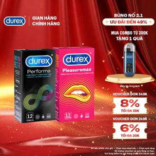  Bộ 1 hộp Durex Performa kéo dài thời gian size 52mm và 1 hộp Durex Pleasuremax gân gai size56mm 12bao 