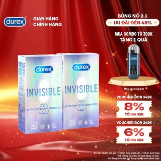  Bộ 2 hộp Durex Invisible Lubricated siêu mỏng bôi trơn  size 52mm 10 bao hộp  