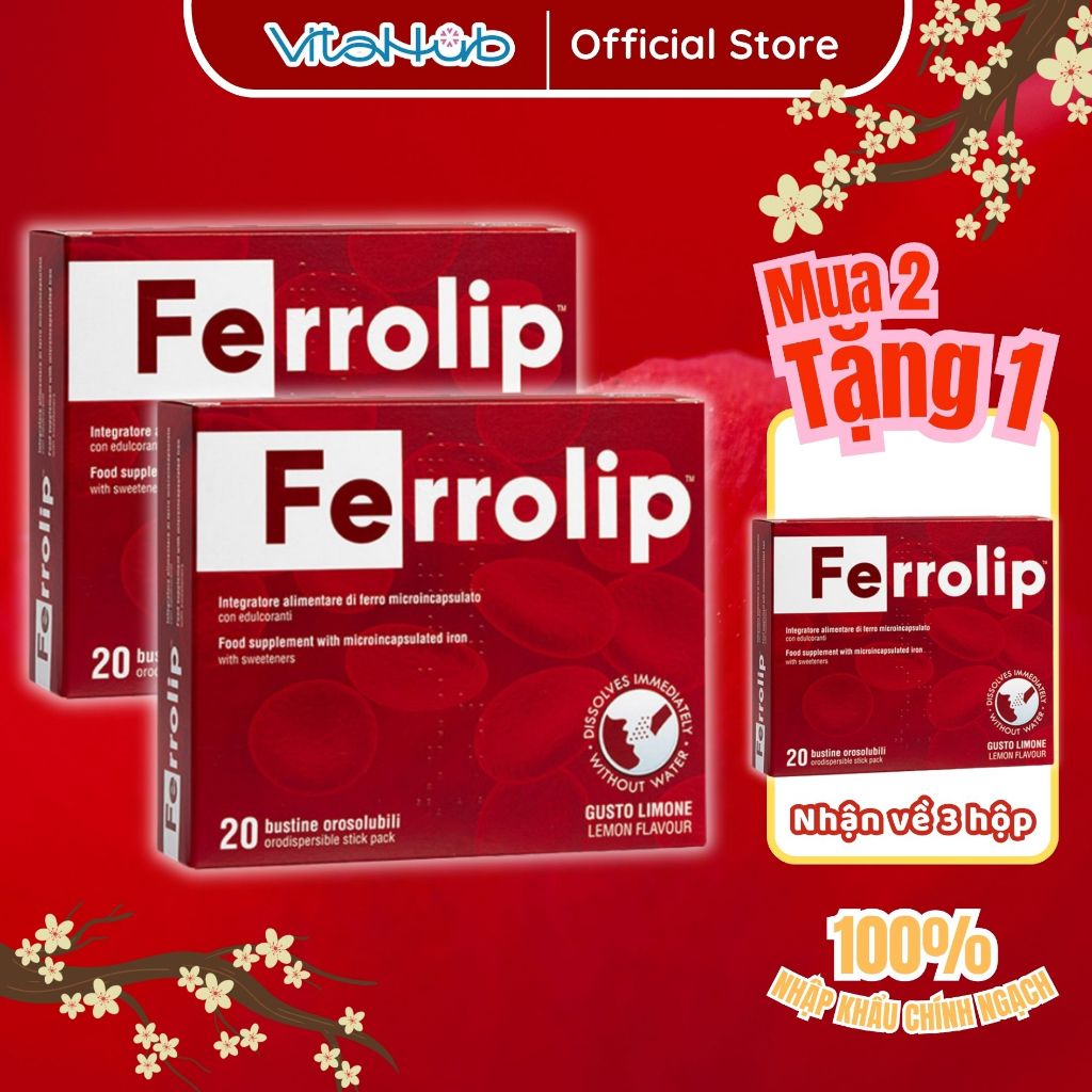 Sắt Bột Buccal Tan Ngay Trong Miệng Dành Cho Mẹ Bầu & Sau sinh Ferrolip Hộp 20 gói