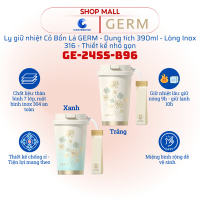 [HOẢ TỐC] Ly giữ nhiệt Cỏ Bốn Lá Germ GE-24SS-DB96 - Dung tích 390ml - Hàng chính hãng