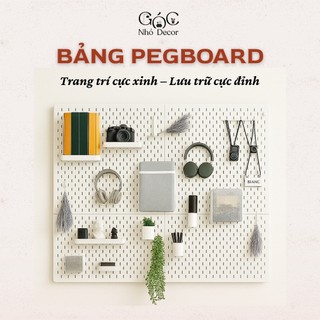   Tặng 4 miếng dán tường  Bảng pegboard gỗ bảng treo tường gỗ không khoan đục - decor sắp xếp bàn làm việc bàn học tập 
