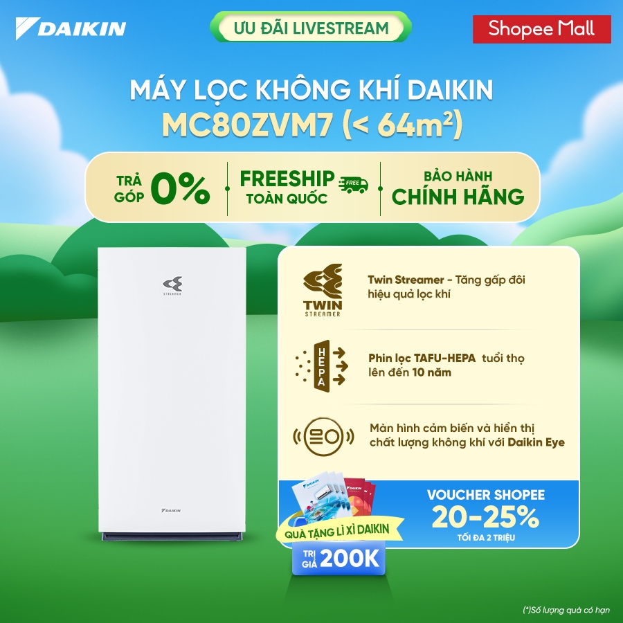 [LIVESTREAM] Máy lọc không khí Daikin MC80ZVM7 - Điều khiển app - Twin Streamer