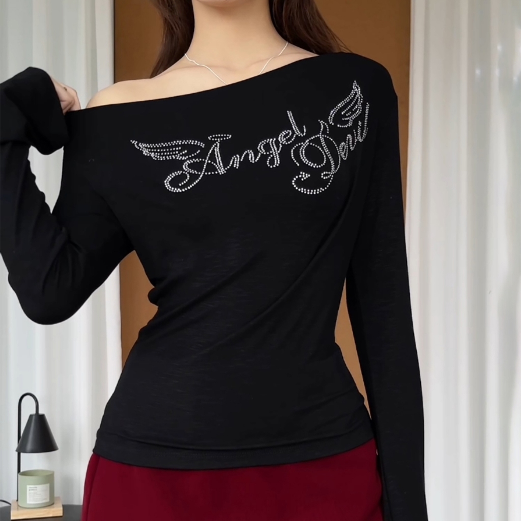 ANGEL DEVIL - Vải tencel - Confi | Áo thun nữ ôm dáng, đính đá lấp lánh y2k.