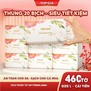  Giấy ăn sương mai khổ lớn Topgia cao cấp bột giấy tự nhiên mềm mịn bịch 460 tờ 4 lớp thấm hút dập vân 4D chắc chắn 