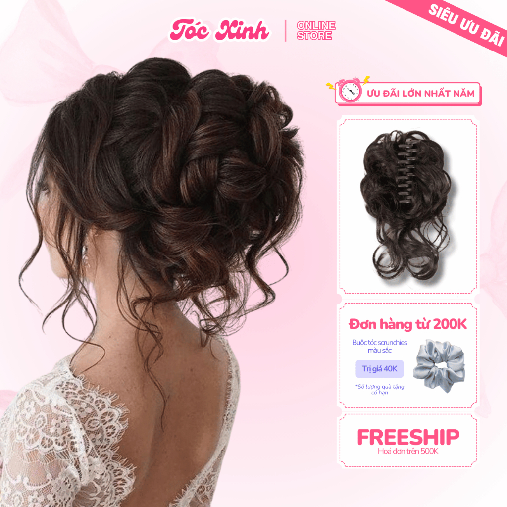 Kẹp tóc, búi tóc giả xoăn đuôi lơi có kẹp tiện lợi, dành cho trung niên [TM1_5]