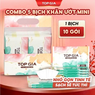  Khăn ướt mini cao cấp Topgia 1 gói 8 tờ không cồn không parabens dành cho em bé 