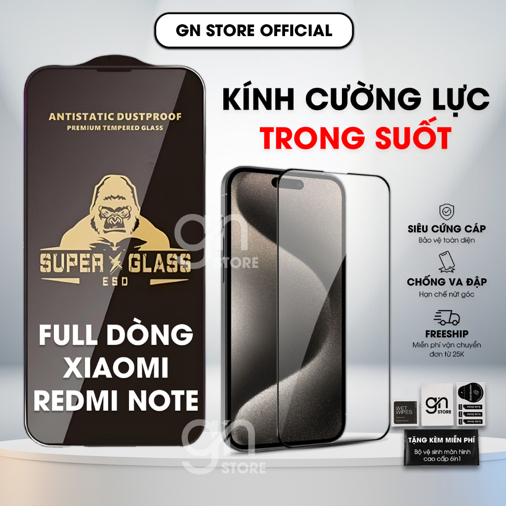 Kính cường lực cho Xiaomi Redmi Note 14/13/13R/12Pro/12Turbo/11T/10s/9s/8s Pro Plus 4/5G - GN STORE
