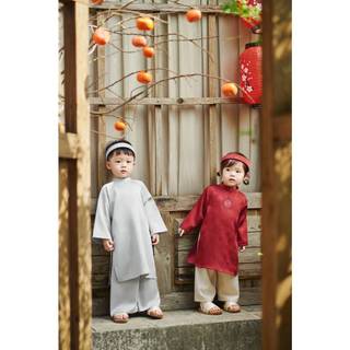  Áo Dài Kèm Mấn Thêu Chữ Tết  Không Kèm Túi Lì Xì  Thời Trang Bé Trai Bé Gái Obebi Từ 8- 23kg AD12 