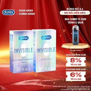  COMBO DUREX INVISIBLE LUBRICATED và DUREX INVISIBLE EXTRA THIN EXTRA SENSITIVE  10 BAO HỘP; 52MM  