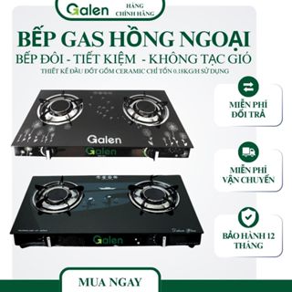 Bếp Gas Đôi Hồng Ngoại Cao Cấp Mặt Kính Cường Lực GALEN Đầu Đốt Ceramic Tiết Kiệm Gas Đáng Kể - Bảo Hành 12 Tháng