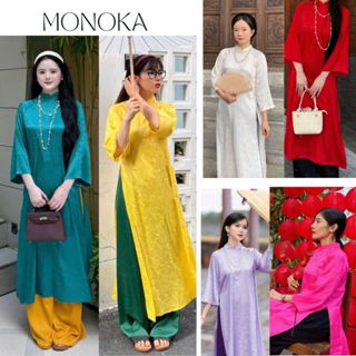  Set áo dài suông cách tân gấm hoa tay lỡ cao cổ + Quần ống rộng lụa mỹ trẻ trung basic mặc lễ tết tân thời xinh T1459G 