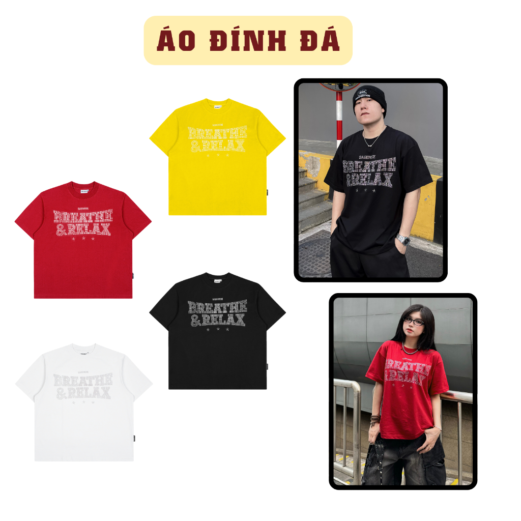 Áo Thun SAIGONESE Cổ Tròn Họa Tiết Đính Đá Form Boxy Unisex Nam Nữ 4 Màu - AT03SG | BigBuy360 - bigbuy360.vn