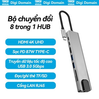  Bộ chuyển đổi Đa Năng 8 trong 1 Hub Type C Sang USB HDMI 4K LAN RJ45 SD TF Hỗ trợ PD 67W sạc nhanh Cho máy tính xách tay 