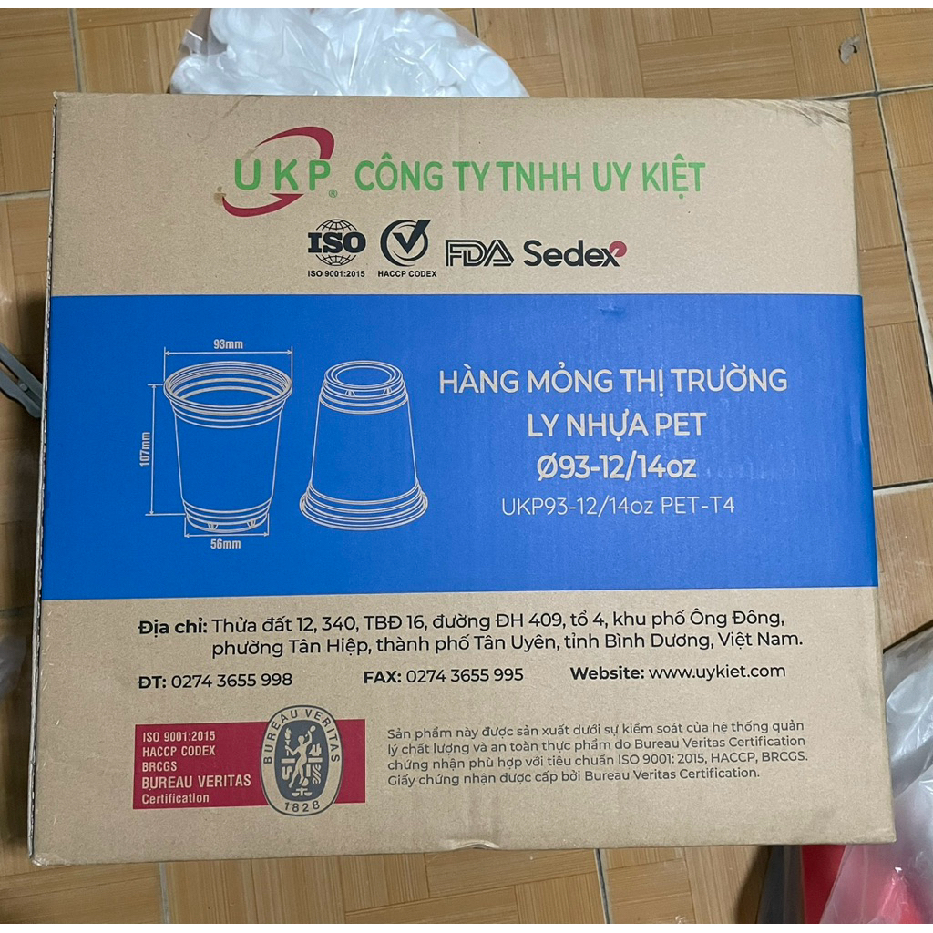 [1000] Ly 360ml UKP 93 PET - Mỏng Thị Trường , (Ly không kèm nắp )