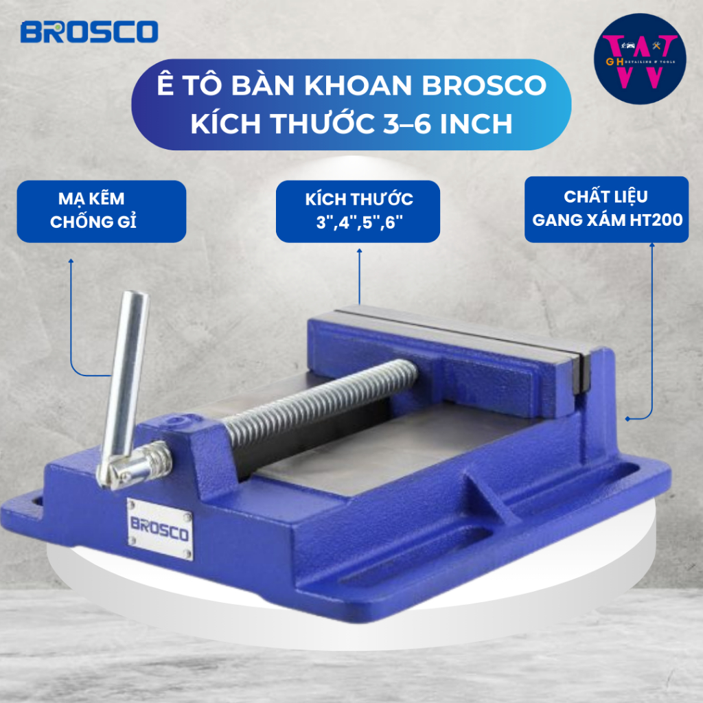 (BROSCO) Ê Tô Bàn Khoan Brosco 3/4/5/6 Inch / Ê Tô Kẹp Bàn Khoan Cơ Khí, Chính Xác, Bền Chắc