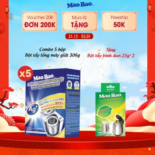  Combo 5 Hộp Bột Vệ Sinh Lồng Máy Giặt Mao Bao 306g  Hộp Dùng Cho Máy Cửa Trên Và Cửa Trước 