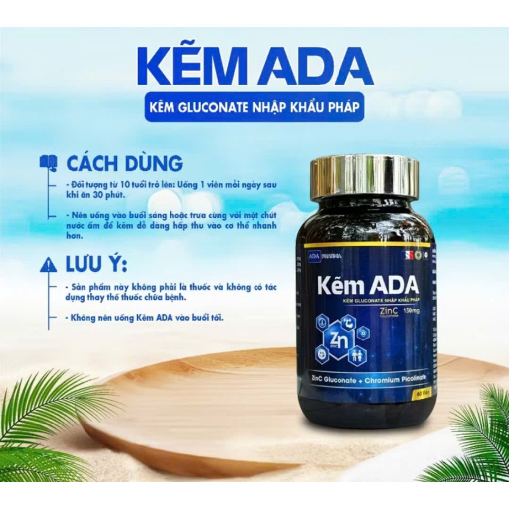 Kẽm ADA hộp 60 viên. Tang cường sức khỏe, hỗ trợ kiềm dầu giảm mun,tăng cơ....