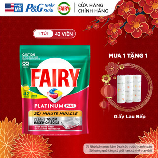  Viên rửa chén FAIRY Platinum Plus Pre-wash đánh bật dầu mỡ & vết cháy khét cứng đầu chỉ 30 phút túi 42 viên - Châu Âu 
