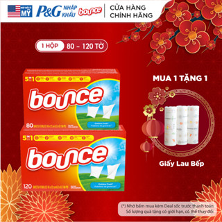  Giấy Sấy Thơm Quần Áo BOUNCE Outdoor Fresh Tươi Mới giấy thơm làm mềm vải giảm xơ nhăn tĩnh điện Hộp 80  120 Tờ - Mỹ 