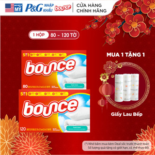  Giấy Sấy Thơm Quần Áo BOUNCE Fresh Linen Sang Trọng giấy thơm làm mềm vải giảm xơ nhăn tĩnh điện Hộp 80  120 Tờ - Mỹ 