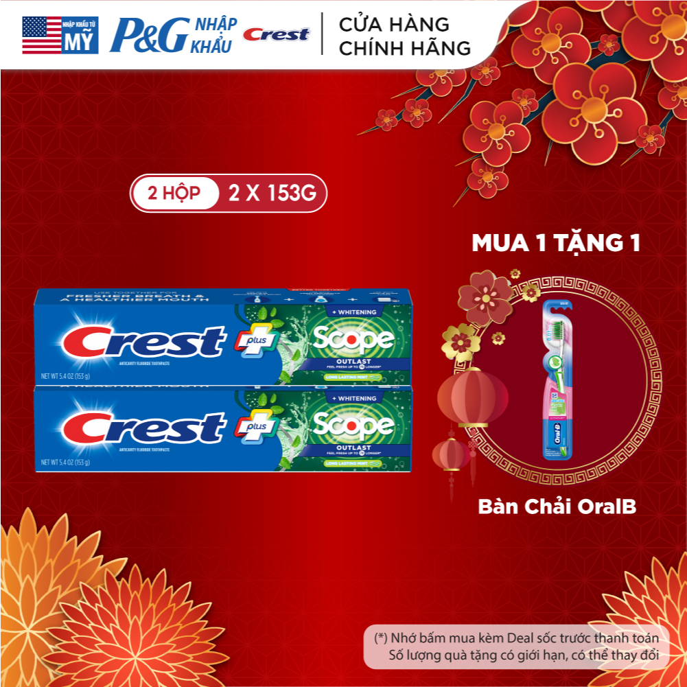  Combo 2: Kem đánh trắng răng Crest Scope  2x153g  - Mỹ 