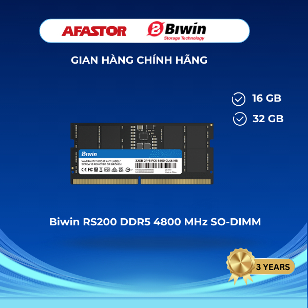 RAM Laptop Biwin RS200 16GB DDR5 4800MHz - Model BD5SD16G48C40 - CHÍNH HÃNG
