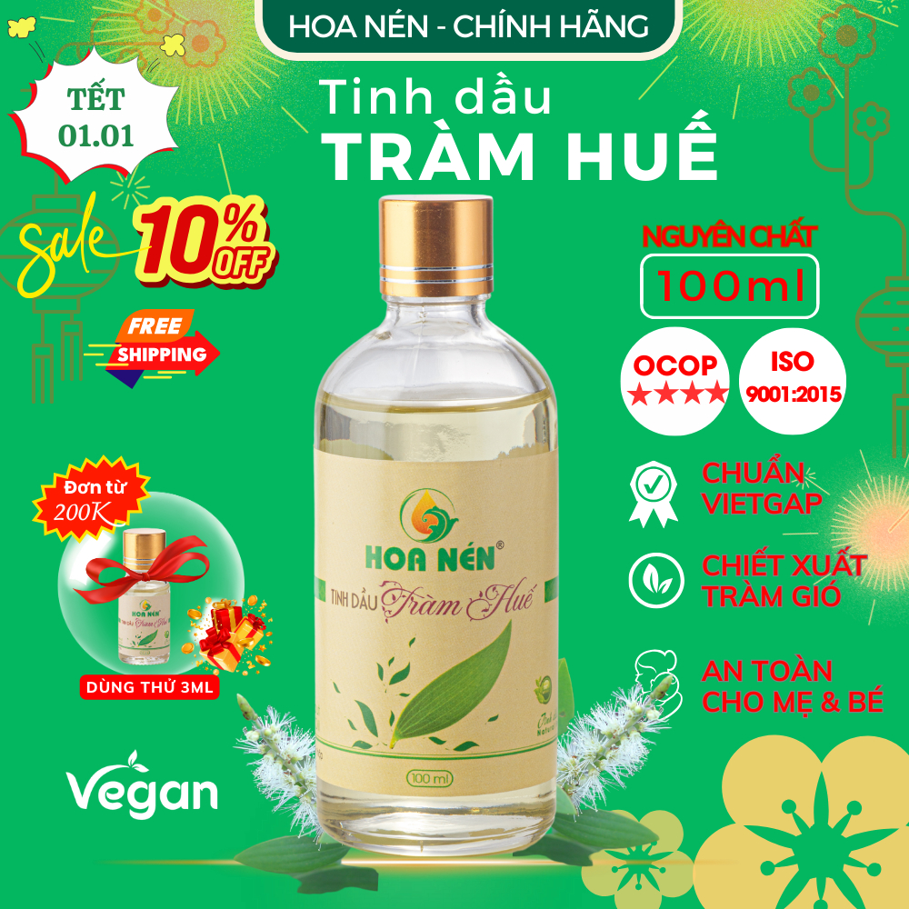  Tinh dầu Tràm Huế Nguyên Chất Hoa Nén 100ml – Chuẩn VietGAP – An Toàn Cho Mẹ Và Bé Sơ Sinh 