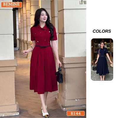 Đầm thiết kế BEMINE cổ sen đính đá tùng xếp ly phù hợp đi tiệc-B144