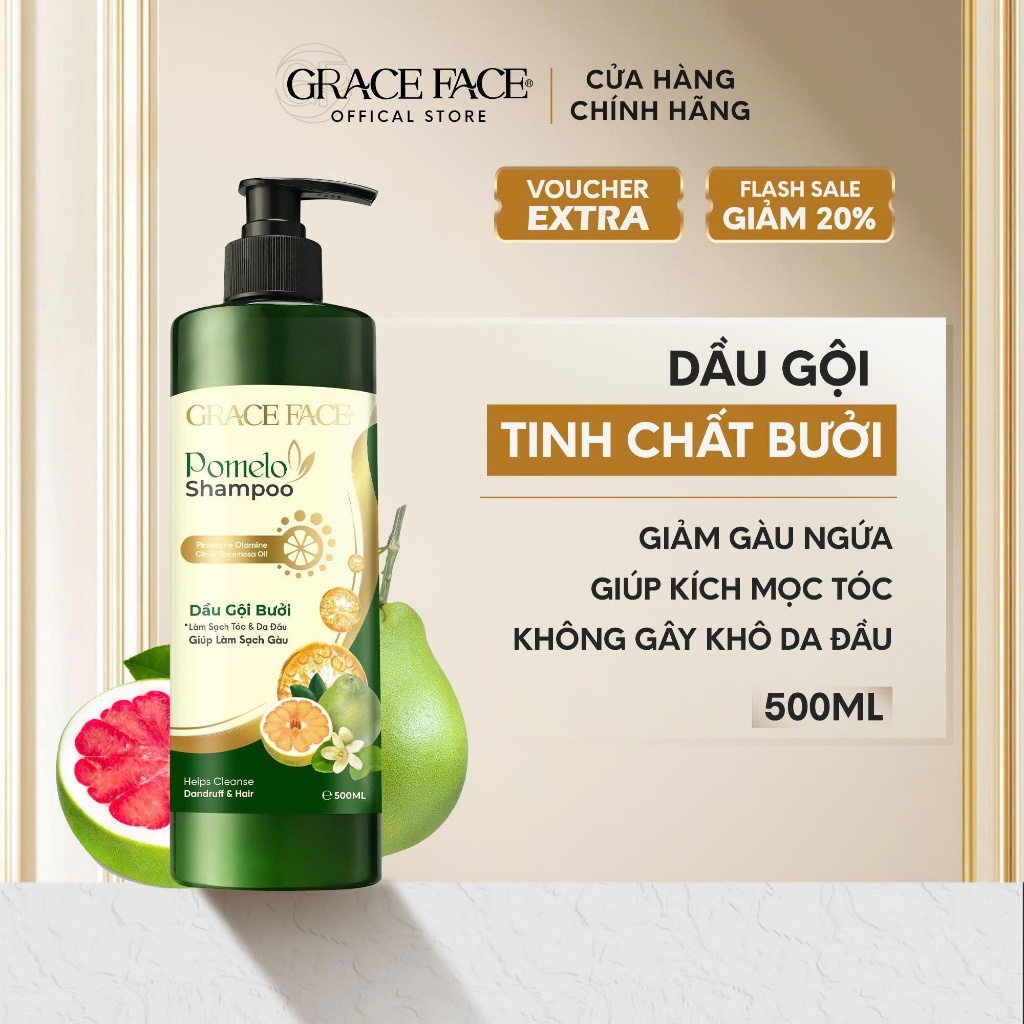 Dầu gội tinh chất bưởi giảm rụng tóc, kích thích mọc tóc & sạch gàu GRACE FACE 500ml