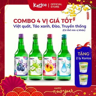 COMBO 4 chai Soju Korice Hàn Quốc TẶNG 2 ly Korice – Mix vị tự do