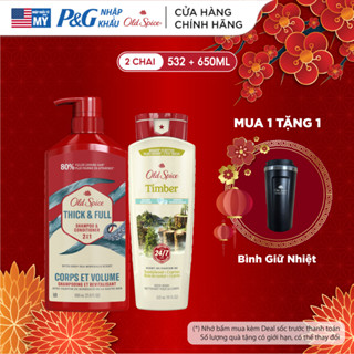  Combo 2 chai Dầu Gội Xả 2in1 650ml & Gel Tắm 532ml OLD SPICE tiện lợi Hương Nước Hoa Huyền Bí x Gỗ Đàn Hương - Mỹ 