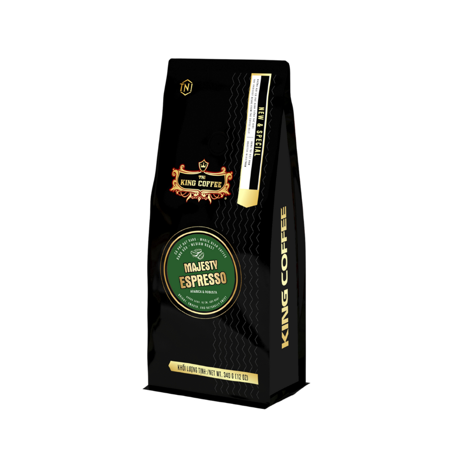 Cà phê hạt rang King Coffee Majesty Espresso whole bean coffee - Túi 340g