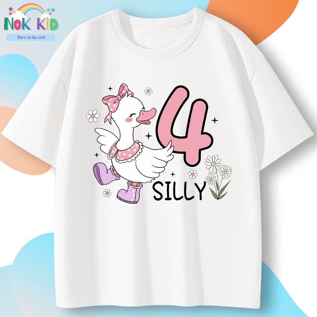 Áo sinh nhật bé gái 4 tuổi Ngỗng Dễ Thương – Áo thun cotton cao cấp form rộng NOK KID – NK287