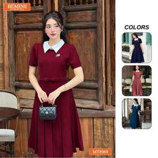 Đầm thiết kế cổ sen eo đính nơ tùng xếp ly BEMINE MT8969