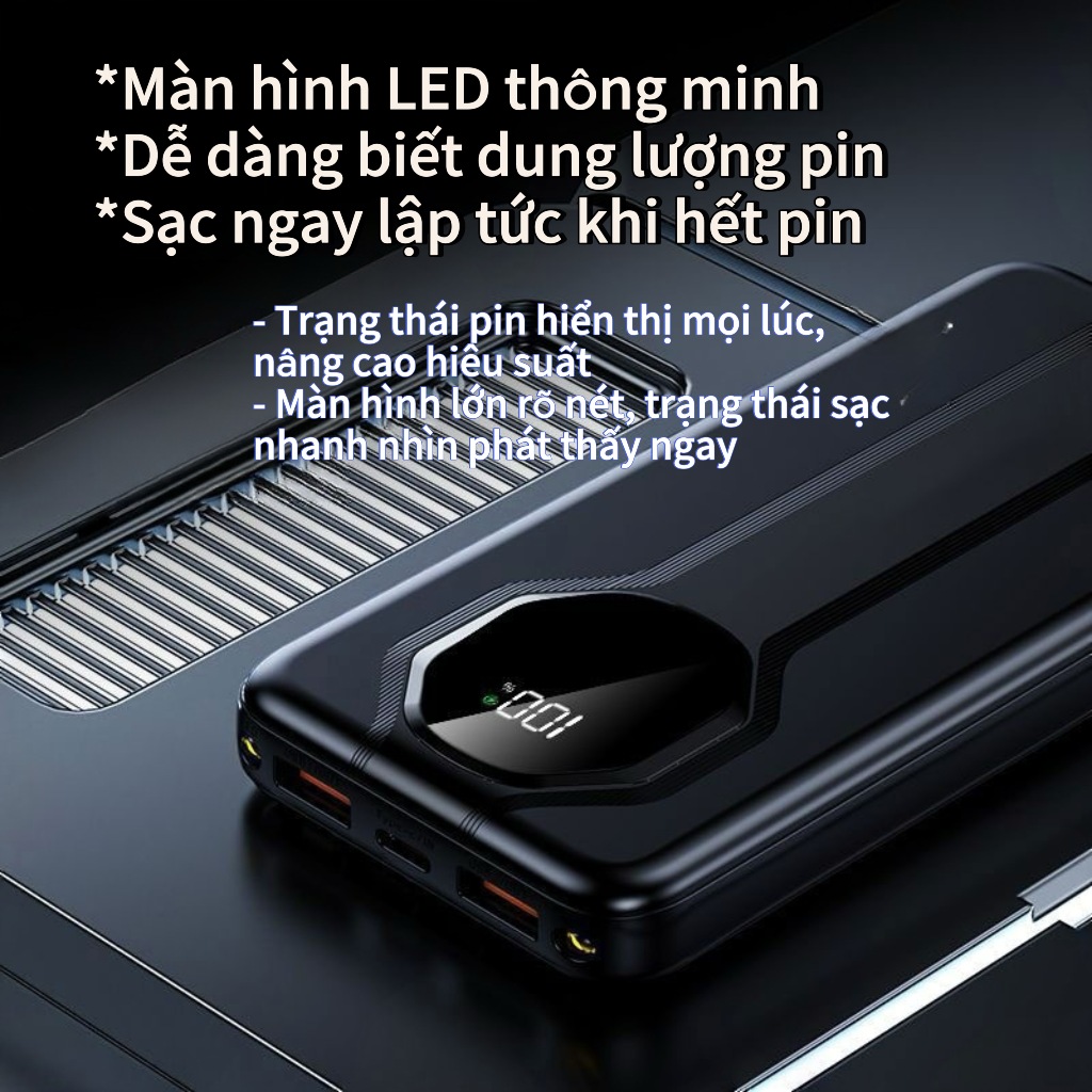 sạc dự phòng di động, tích hợp 4 dây sạc, dung lượng lớn 30000mAh, hỗ trợ sạc nhanh 120W, có thể sạc cho mọi dòng đt