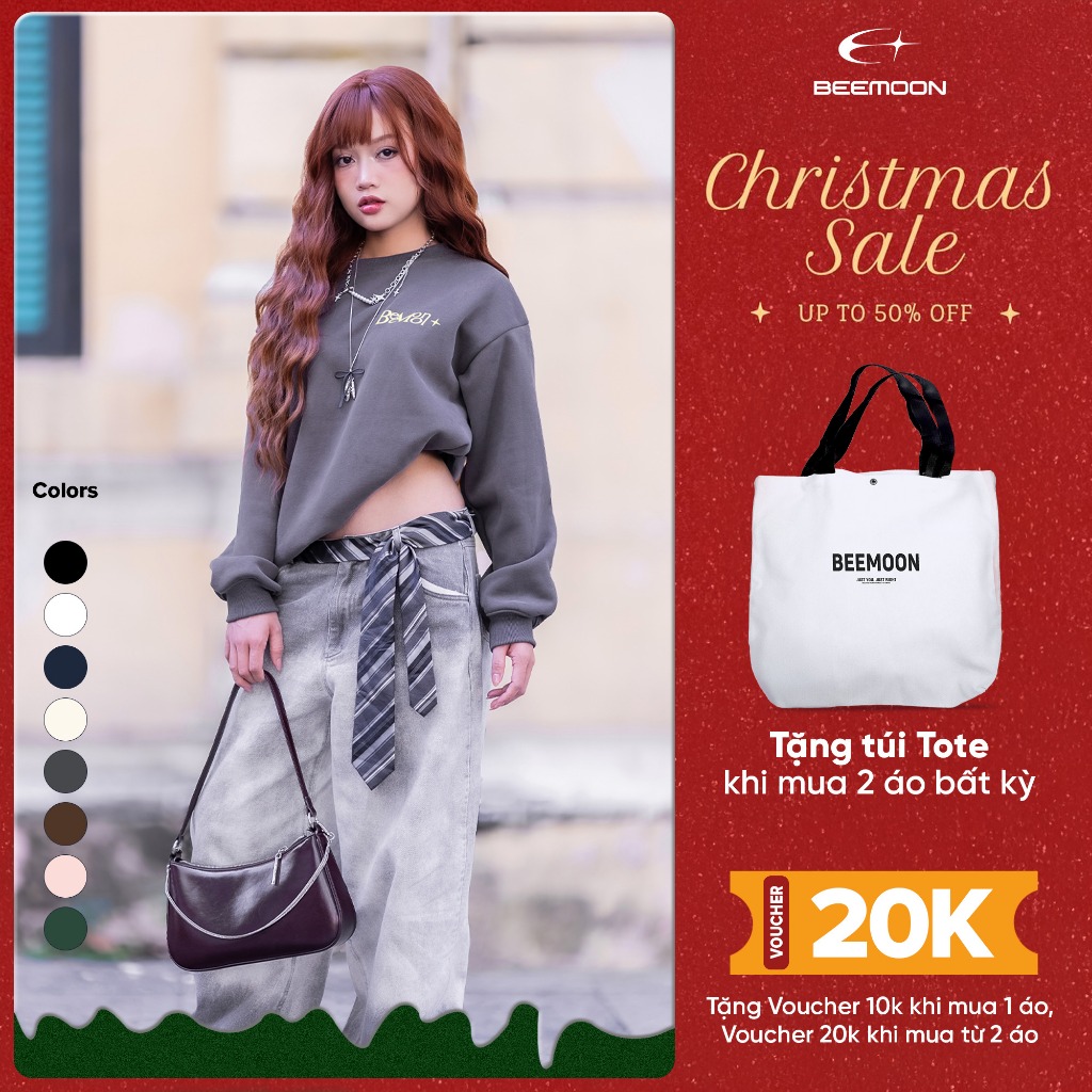 Áo Nỉ Dài Tay Oversize Beemoon Logo Chữ Vàng Cotton Hai Chiều Mềm Mịn Unisex Nam Nữ Local Brand Cozy