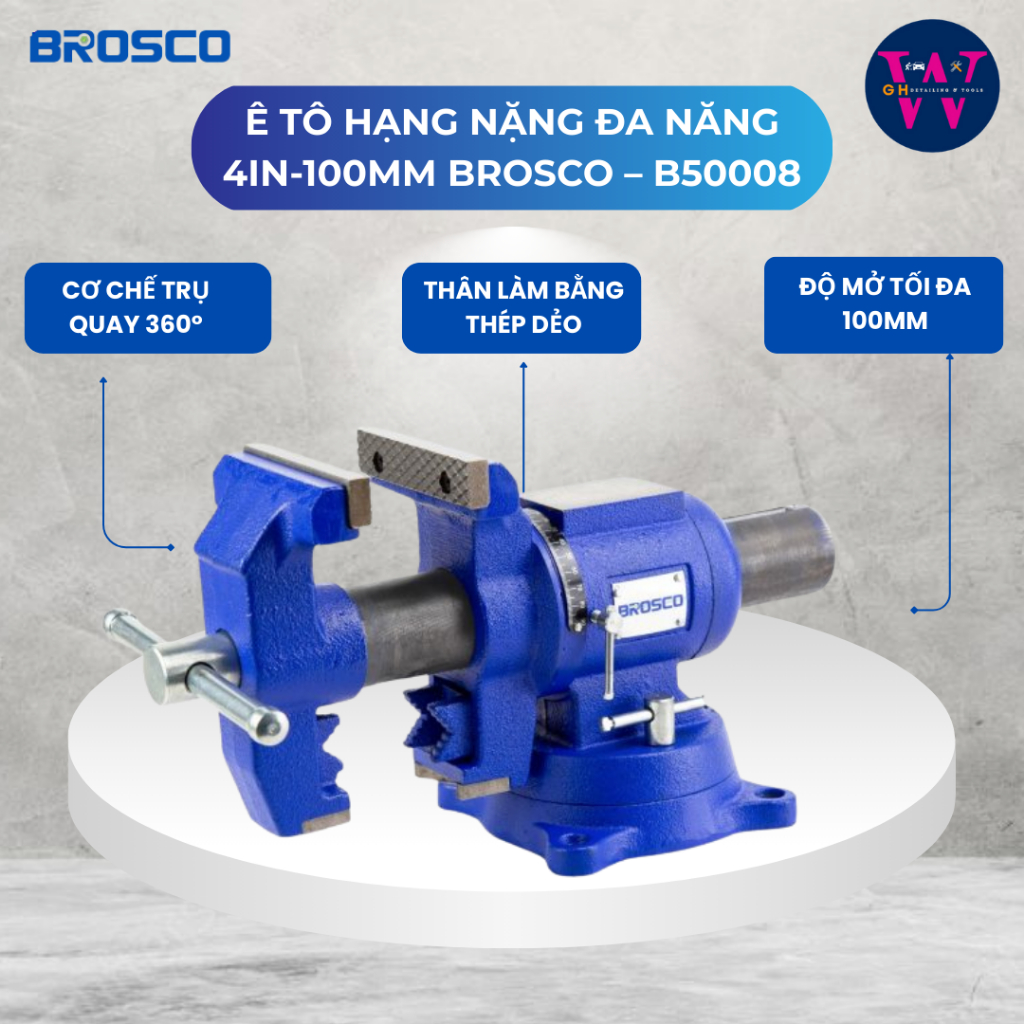 (CHÍNH HÃNG BROSCO) Ê tô hạng nặng đa năng Brosco | Ê tô xoay 360° kẹp phôi cơ khí | B50008 – B50009