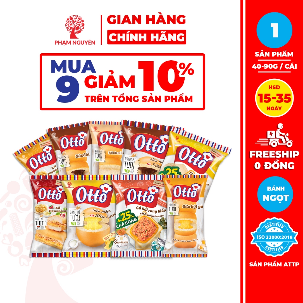 [MUA 9 GIẢM 10%][10 VỊ] Bánh mì tươi Otto Phạm Nguyên Ngọt - Mặn Đồng Giá Khách tự Mix Vị Các Loại