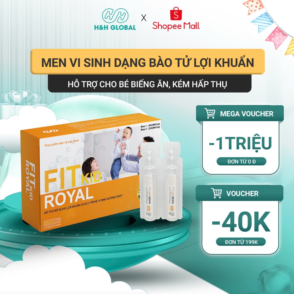 Men Vi Sinh FIT KID ROYAL - Bổ Sung Bào Tử Lợi Khuẩn - Cho Trẻ Biếng Ăn, Tiêu Hóa Kém (Hộp 20 Ống)