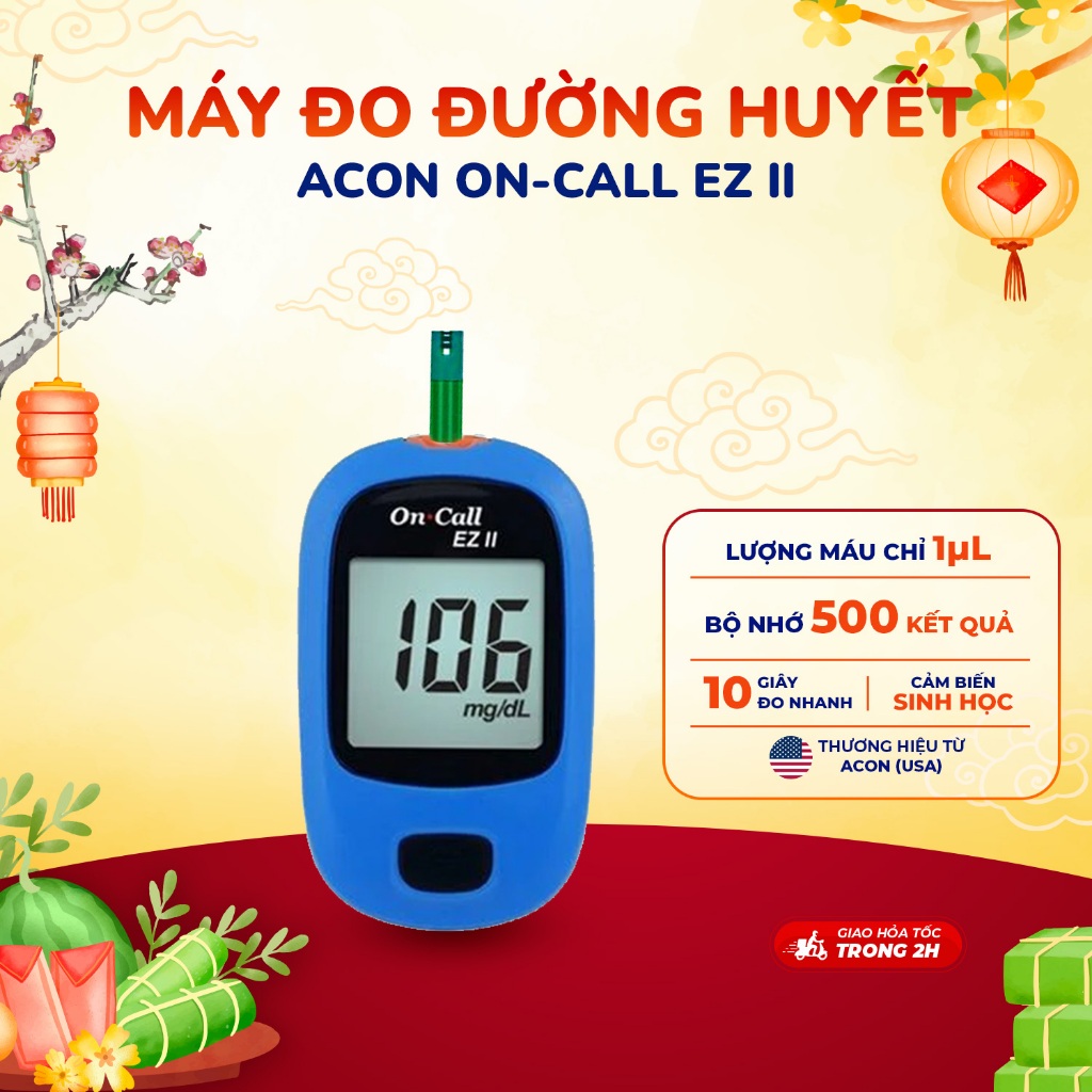 Máy Đo Đường Huyết Acon On-Call EZII Đo Nhanh 10 Giây Bảo Hành Trọn Đời - Chính hãng Acon Mỹ