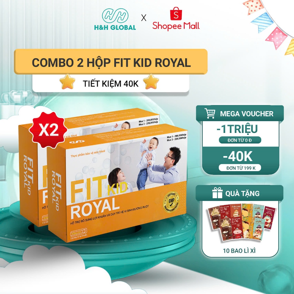 Combo 2 Hộp Men Vi Sinh FIT KID ROYAL - Bổ Sung Bào Tử Lợi Khuẩn - Cho Trẻ Biếng Ăn, Tiêu Hóa Kém (H