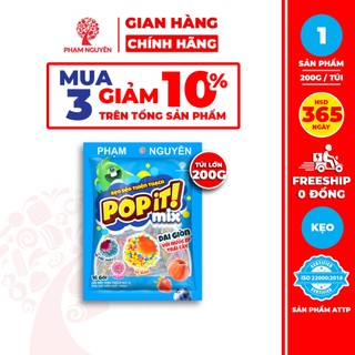   MUA 3 GIẢM 10%  Túi lớn Kẹo Dẻo Thiên Thạch Từ Nước Ép Trái Cây Thật Mix Vị Popit Phạm Nguyên 200g | Đồ Ăn Vặt 
