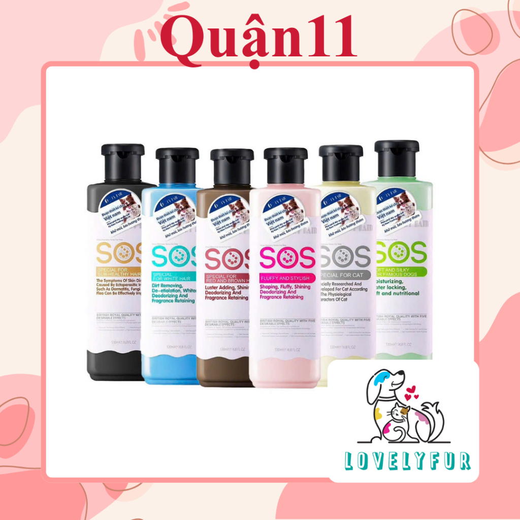 [Kỳ Nam Chính Hãng)Sữa tắm SOS Dành Cho Chó Mèo 530ml kháng khuẩn giữ ẩm khử mùi lưu hương tới 10 ngày